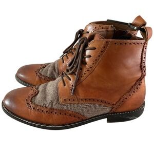 Thomas Vine Mens Brown Leather Tweed Wingtip Lace Up Ankle Boots Size 10.5
